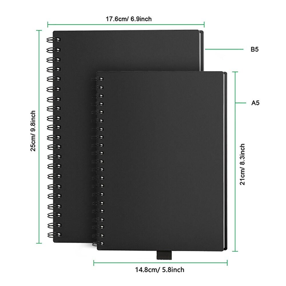 A5/B5 Notebook Dagboek Journal Smart Herbruikbare Uitwisbare Spiraal Kantoor School Reizigers Zwart Met 15S Uitwisbare Gel Pen tekening