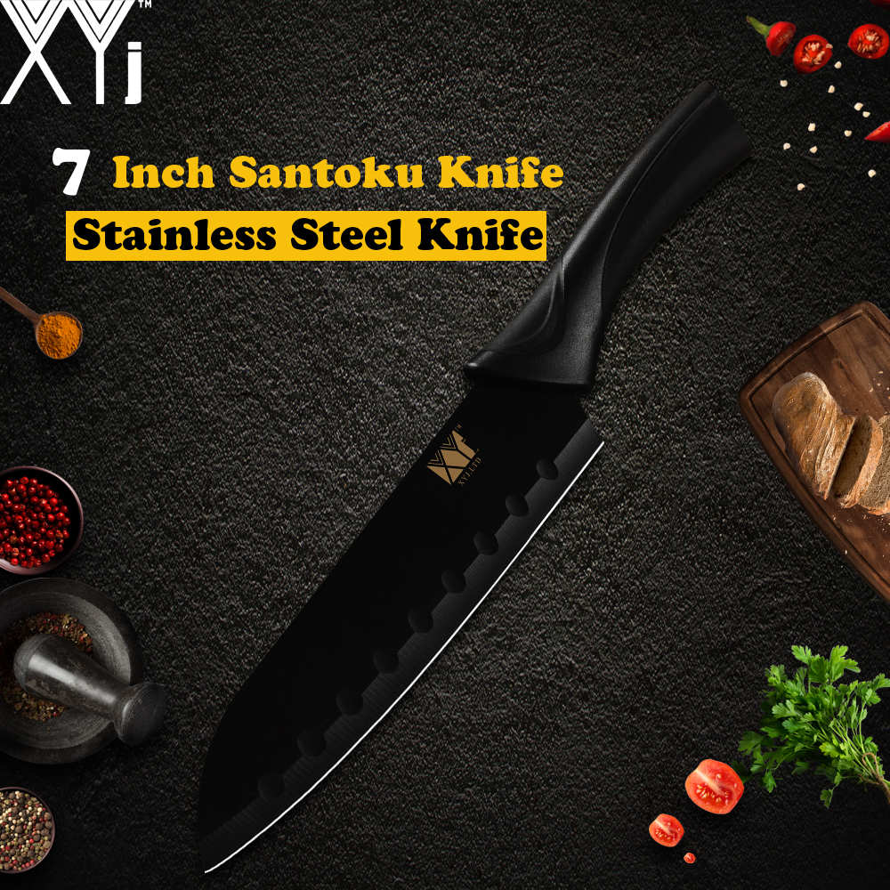 Xyj 6 stk rustfritt stål knivsett 8 '' 7 '' 5 '' 3.5 '' fargerikt skarpt tynt blad komfortabelt håndtak kniver matlaging kjøkken dingser: E .7 santoku kniv