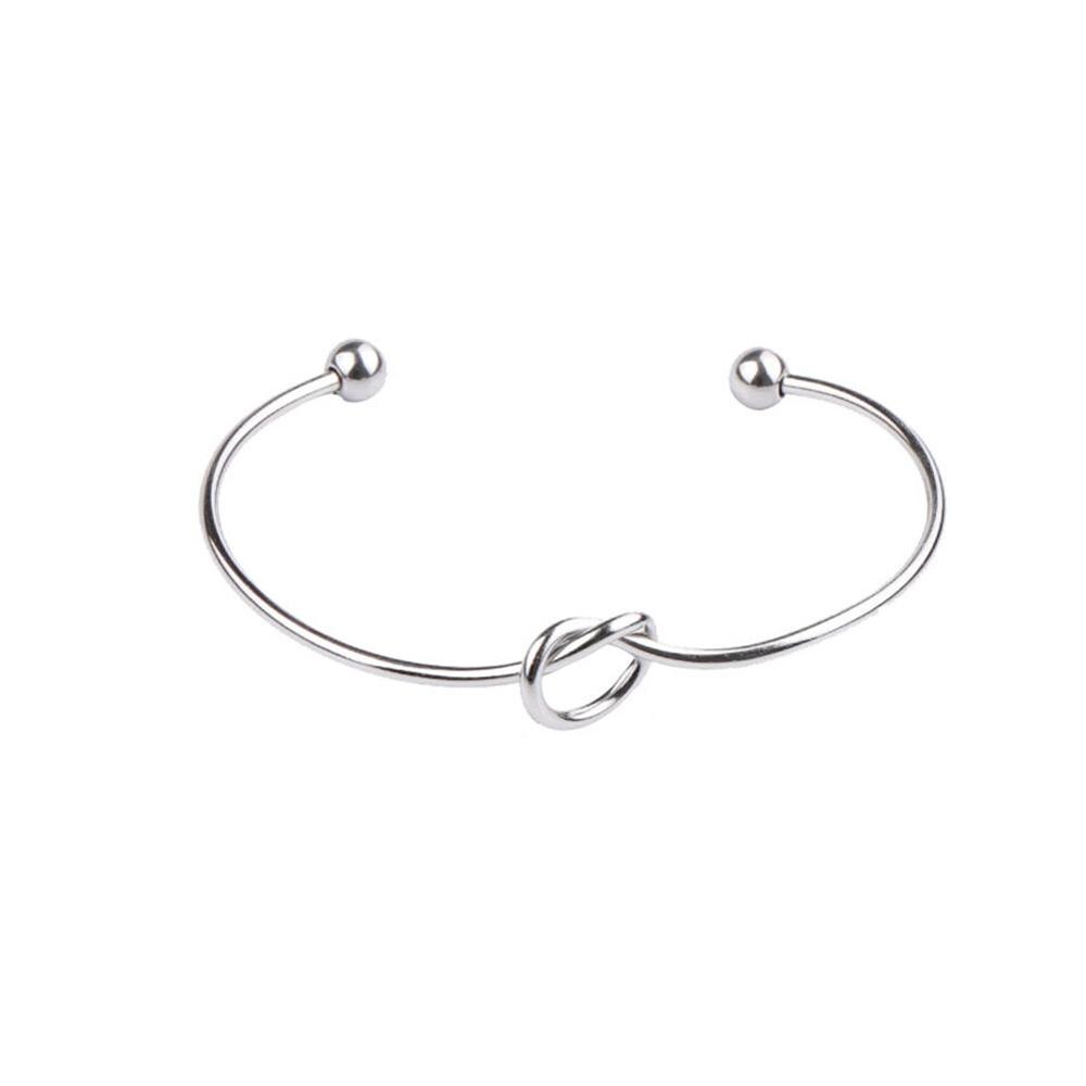 5 Pçs/lote Nó Do Coração Pulseira Bangle Para a Mulher de Aço Inoxidável Ajustável Básico Com Fio Nó Pulseira Acessórios de Jóias: Silver Color