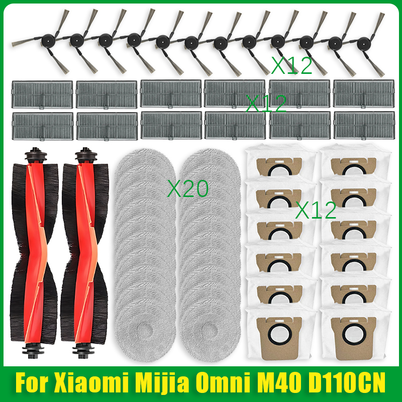 Compatible For Xiaomi Mijia Omni M40 D110CN Replacement Parts Main Side Brush Hepa Filter Mop Cloth Dust Bag Accessories: Pink