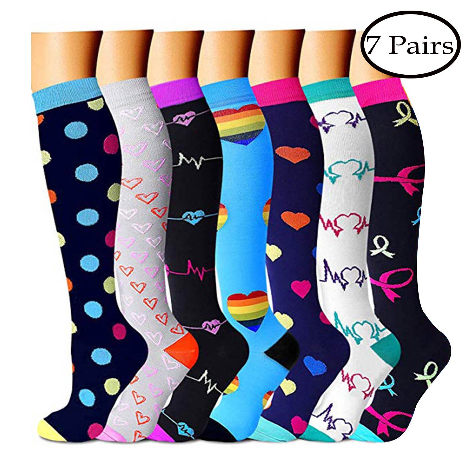 7 Pairs/Lot Mix Compression Stocking Fit Running Unisex Nurses Flight Travel Leg Pressure Compress Christmas Socks