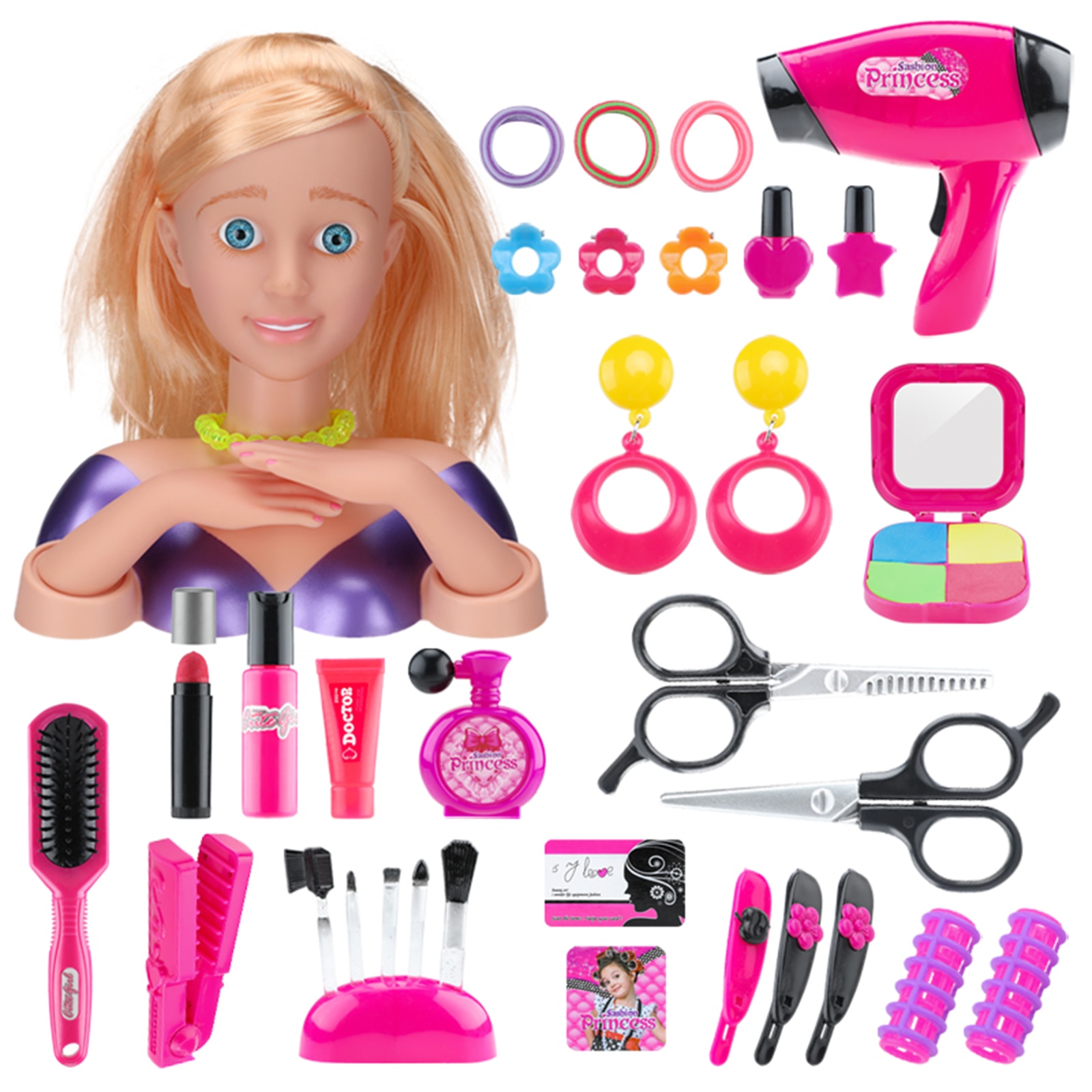 35 stuks kindermake-up speelset, styling hoofdpop, kapsel, schoonheidsspeelgoed met föhn, kerst  - 5803at