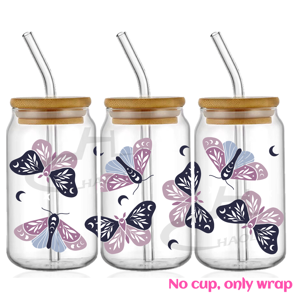Hermosa mariposa flor UV DTF tazas envoltura pegatina DIY etiqueta transferencia pegatina impresión impermeable