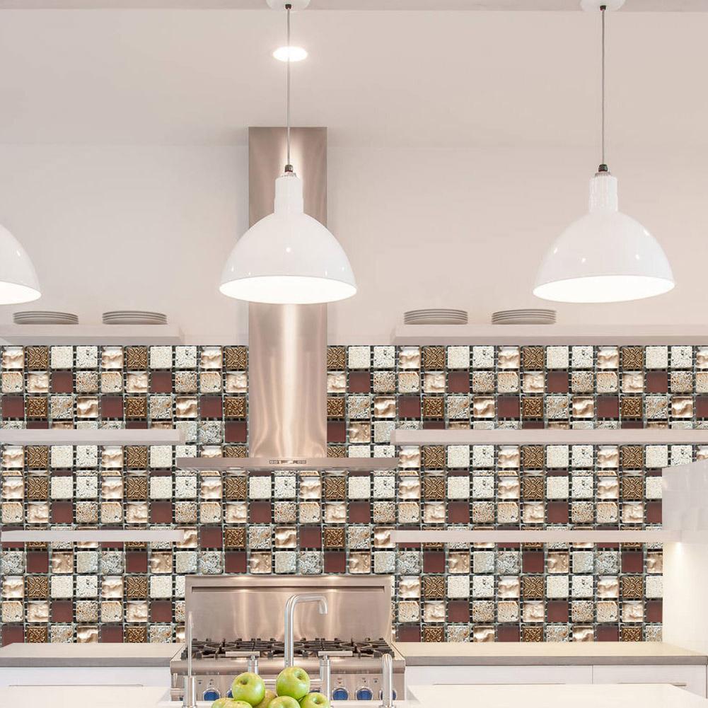 6pcs Waterproof Tiles Mosaic Stickers Mildew-proof Surface Covered with Film Kitchen Bathroom Toilet Adhesive Wallpaper