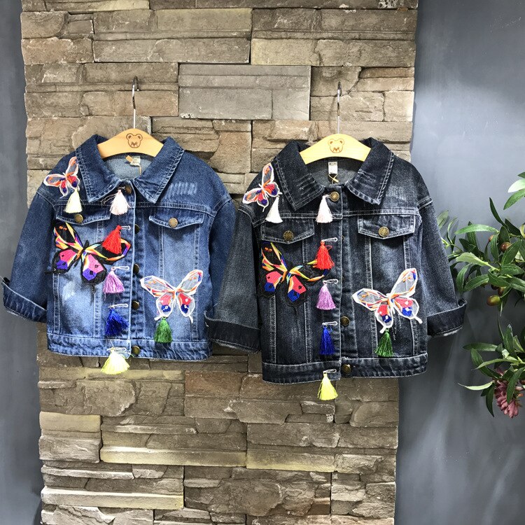 Spring Baby Girl Denim Jacket Embroidery Butterfly Outerwear Girl Casual Jacket Kids Denim Clothes Girl Jean Jacket