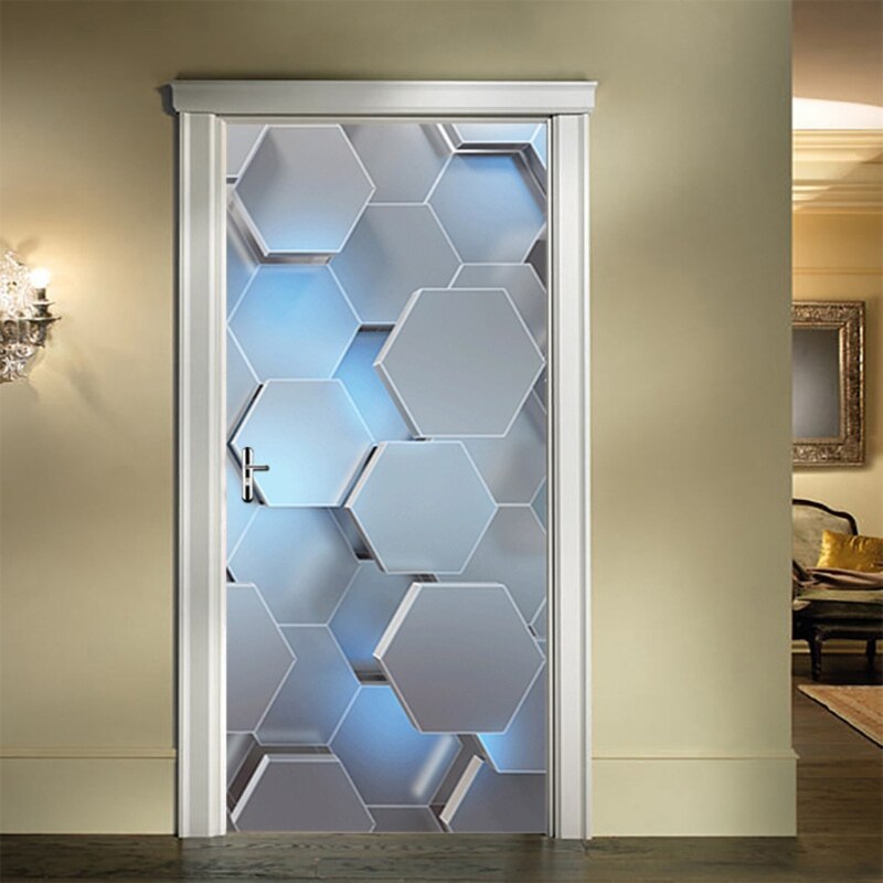 3D View Hexagon Door Sticker Peel and Stick Wallpaper Waterproof Removable Decal