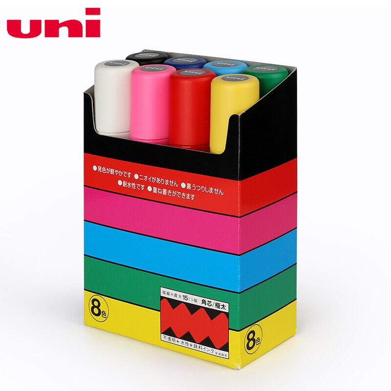 Uni POSCA PC-17k Paint Marker Pen Big Thick Head Pop Poster Advertising Water-Soluble Pen Graffiti Painting 8-Color Set 15mm