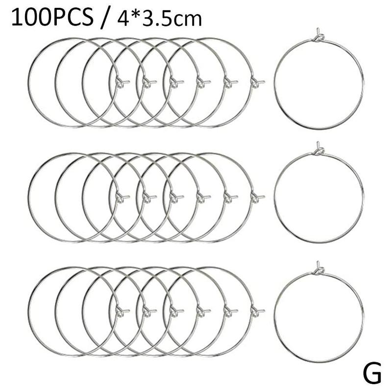 100pcs Champagne Wine Glasses Charm Rings Silver Metal Earrings Hoops Wire Drink Rings Labeling Circle Wine Party S4J5
