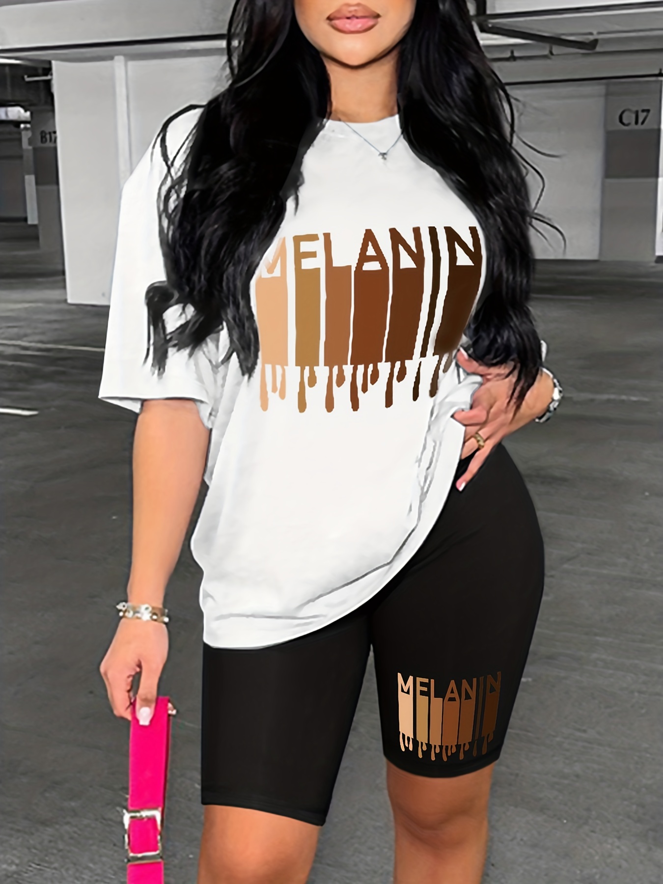 Conjunto informal holgado de dos piezas de manga corta para mujer, camiseta gráfica, camisetas informales de verano para mujer y niña, ropa de calle Sho: M / Marfíl