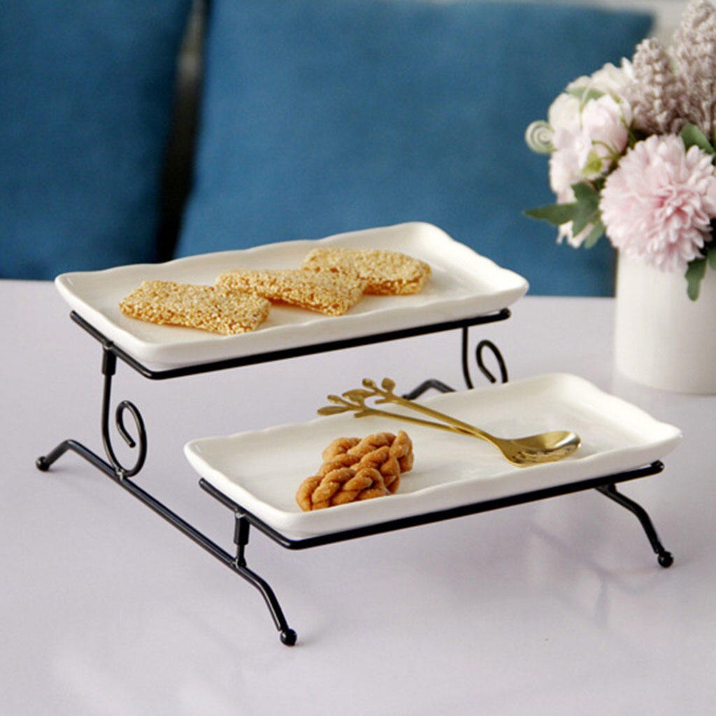 2 Tier Serving Stand Serving Platter Set with 2 Porcelain Serving Platters Buffet Serving Tray for Party Cake Food