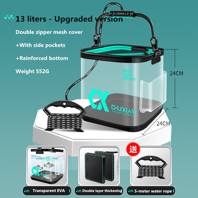 Cubo plegable para peces vivos de 13l, cubo grueso de EVA, tanque de agua portátil, equipo de pesca, caja de accesorios, herramienta