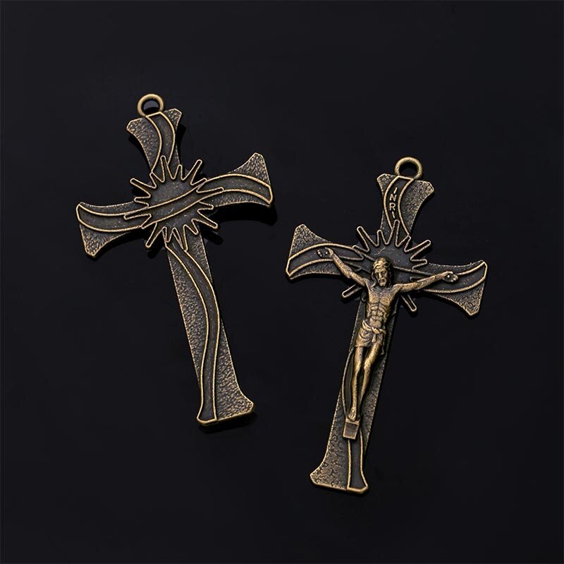 Grand pendentif croix, figurine de jésus, connecteur, grand chapelet catholique, médaille centrale