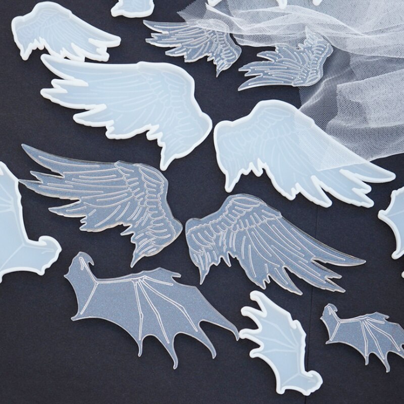 Crystal Epoxy Diy Angel Devil Vleugels 3D Handgemaakte Kaars Epoxyhars Spiegel Sleutelhanger Hanger Decoratieve Siliconen Mal