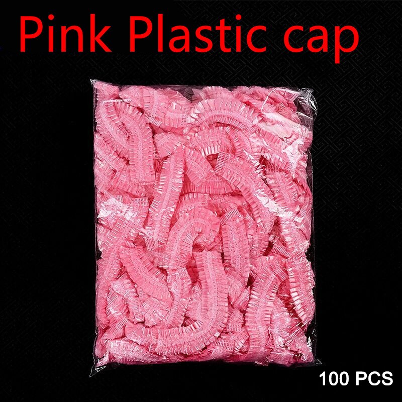 100pcs/lot Disposable Shower Caps Hat Clear Spa Hair Salon Hotel One-Off Bathing Elastic Shower Cap Bathroom Products Bath Caps: Pink