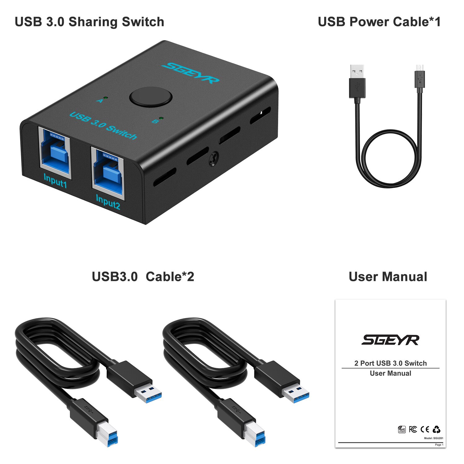 USB 3.0 Switch Selector 2 in 1 Out USB Switcher for 2 Computers Share 1 USB Devices, Mouse, Keyboard, Scanner, Printer, Etc