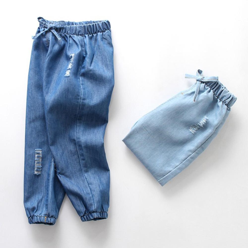 Spring and Summer Children's Jeans Boys'Summer Mosquito-proof Pants Girls' Cartoon Embroidered Thin Jeans 2-6Years