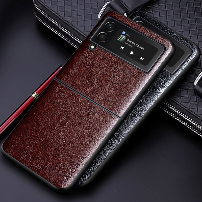 Luxe Pu Leather Case Voor Samsung Galaxy Z Flip3 5G Met Business Effen Kleur Telefoon Cover Voor Samsung Z Flip 3 5G Case