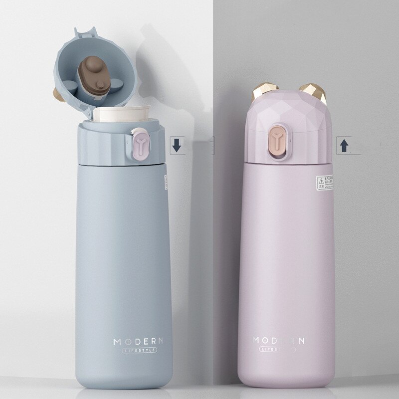 Termo de acero inoxidable de doble pared, bonito termo para café, té, leche, Taza de Viaje, termos, botella de , taza con aislamiento térmico para mujeres