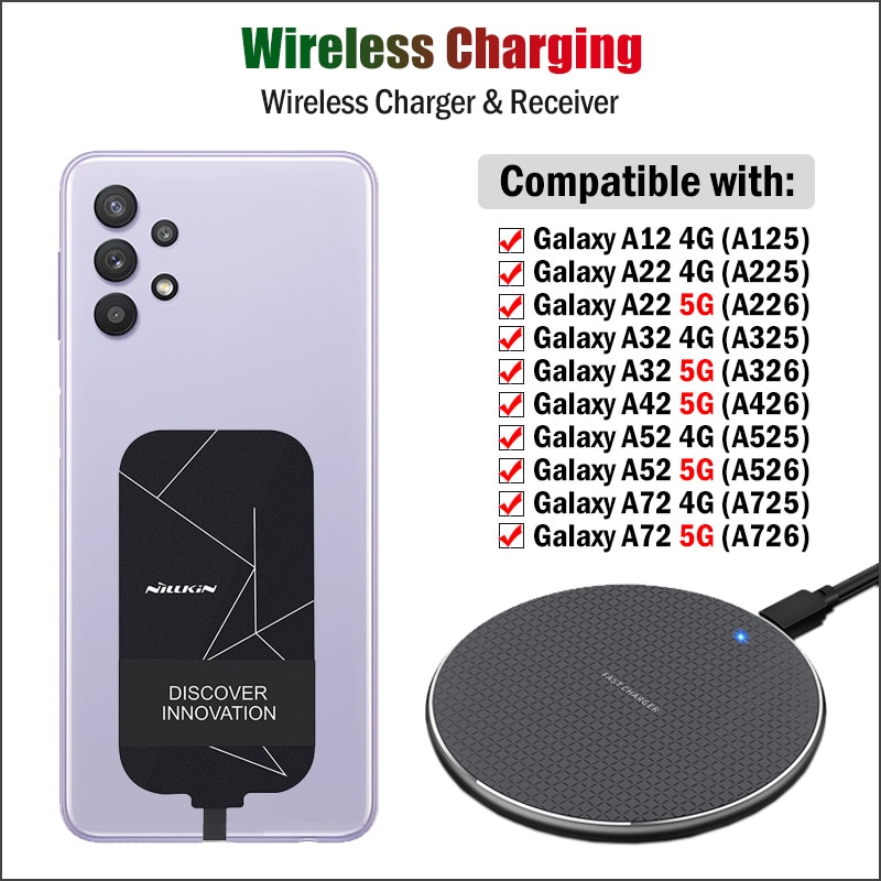 Qi Draadloos Opladen Adapter Voor Samsung Galaxy A12 A22 A32 A42 A52 A72 4G 5G Draadloze Oplader + usb Type-C Ontvanger