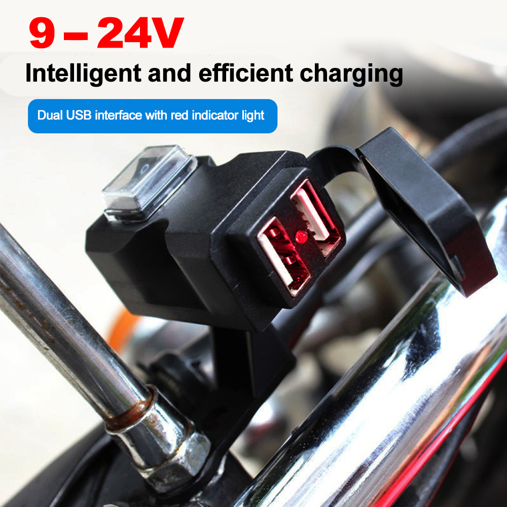 Enchufe USB para motocicleta actualizado, adaptador de fuente de alimentación de 12V con carga de salida USB Dual resistente al agua con interruptor de encendido/apagado para motocicleta