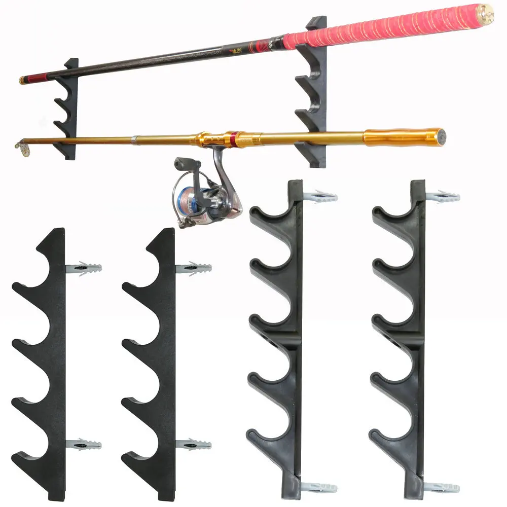 Plastic Horizontal Fishing Rod Holders 4 or 5 Rod Wall Mount Fit Garage &amp; Cabin &amp; Basement