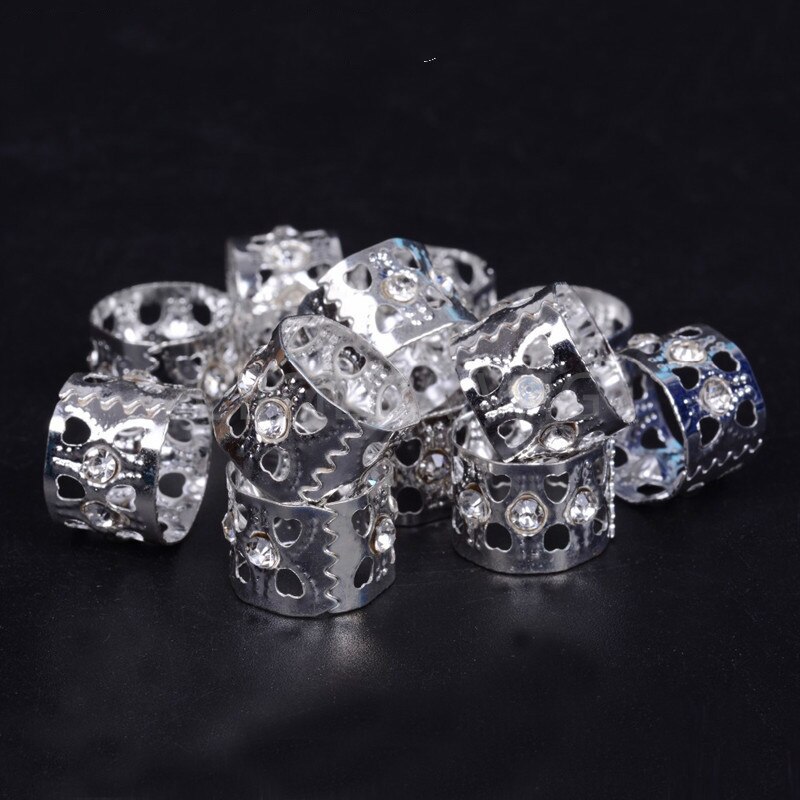 10/20 Pcs Gold Rhinestone Ring Dreadlock Beads for Braids Hair Beads for Dreadlocks Adjustable Hair Braid Cuff Clips