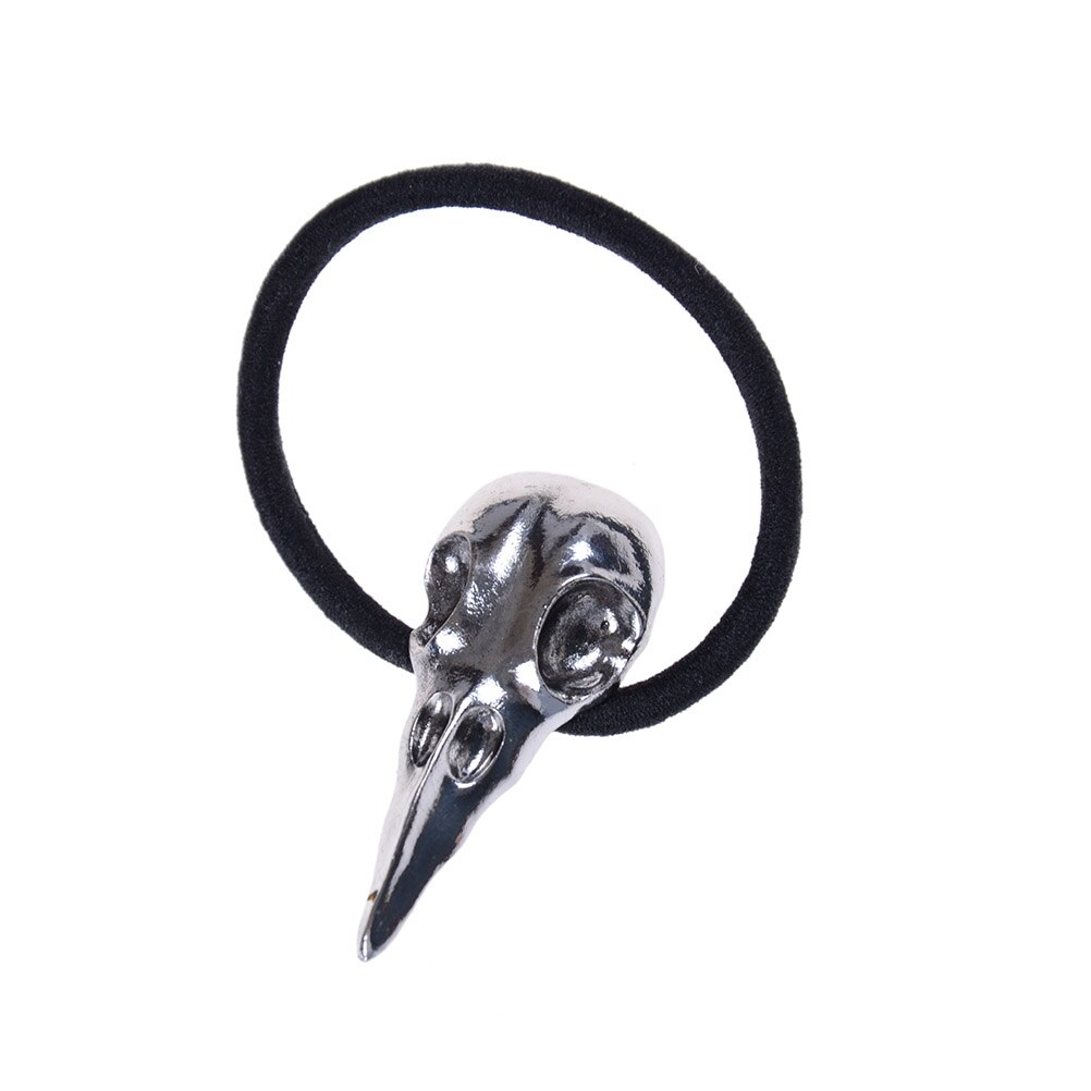 Halloween retro punk gotisk metal kranium hår slips fugle krage kranie elastiske hårbånd tilbehør hår reb: Sølv