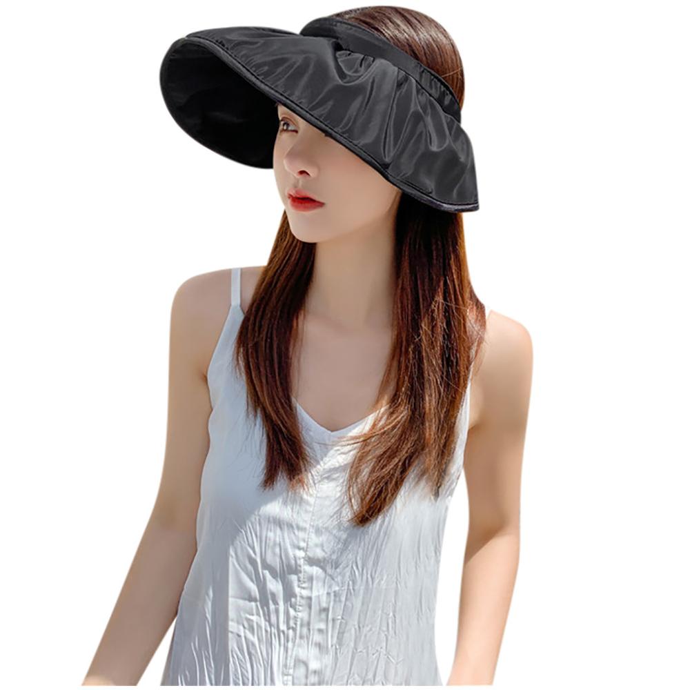 Sommer kvinders store brede kant sol hat kvinder foldbar sol hat bred strand hatte shell hatbeach uv beskyttelse cap: Sort