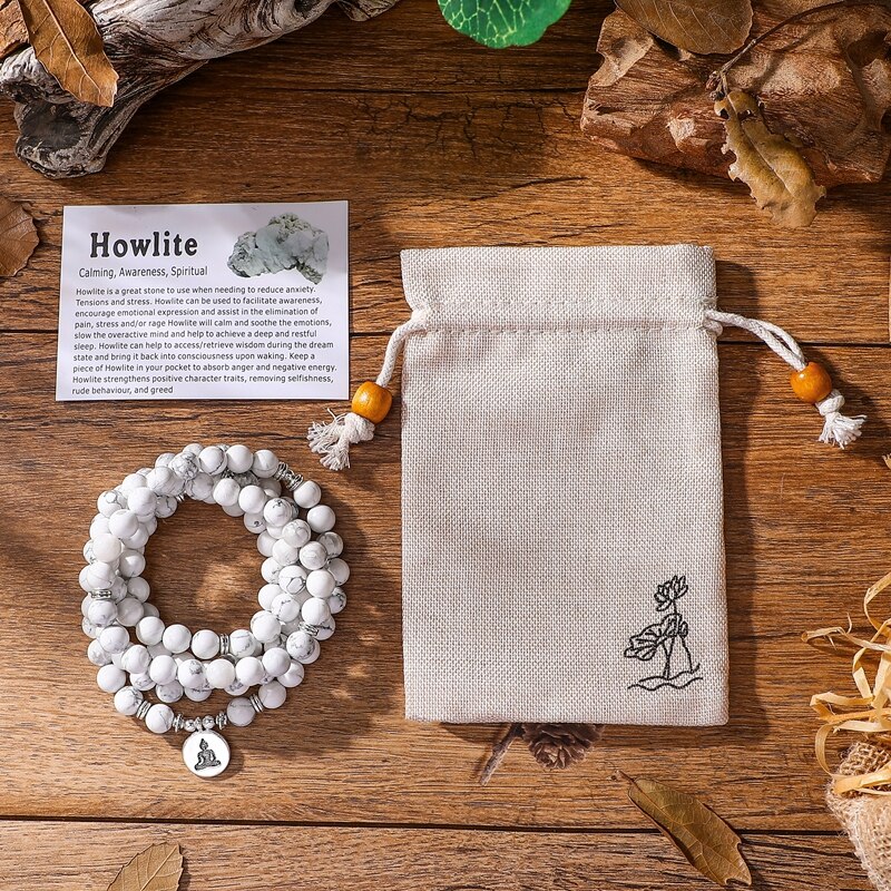 108 Mala Kralen Armband Voor Vrouwen Howliet Natuursteen Met Lotus Om Boeddha Charm Yoga Sieraden: Buddha