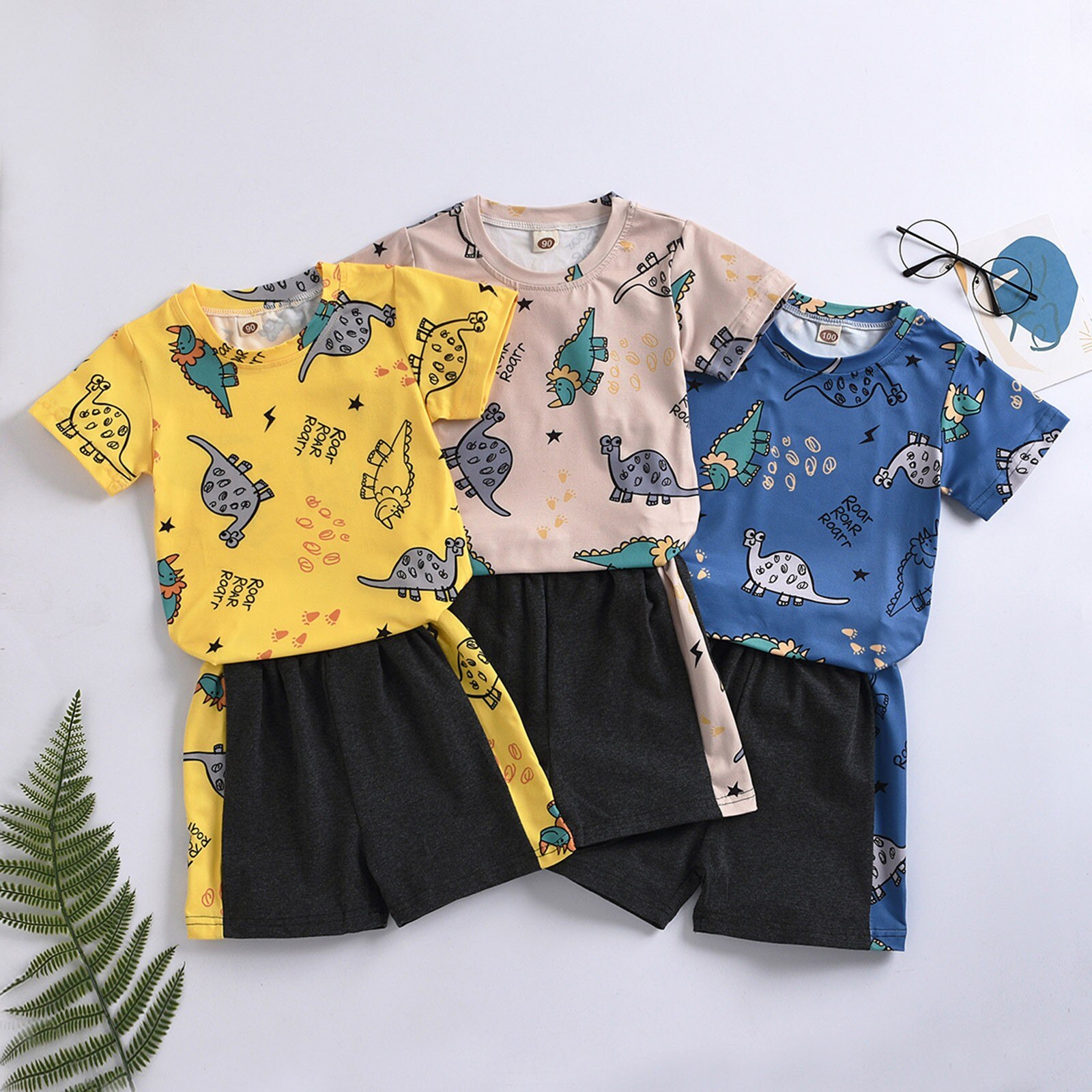 Toddler Baby Boys Clothes Short Sleeve Dinosaur T-shirt Tops Shorts 2pcs Kids Cartoons Cute Outfits Set Baby's Summer Clothing