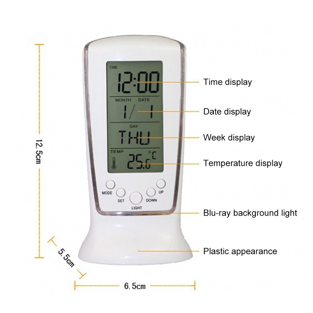 LED Digital Mirror Alarm Clock Watch Table Electronic Desktop Clocks USB Wake Up FM Radio Time Projector Snooze Function 2 Alarm: C-white