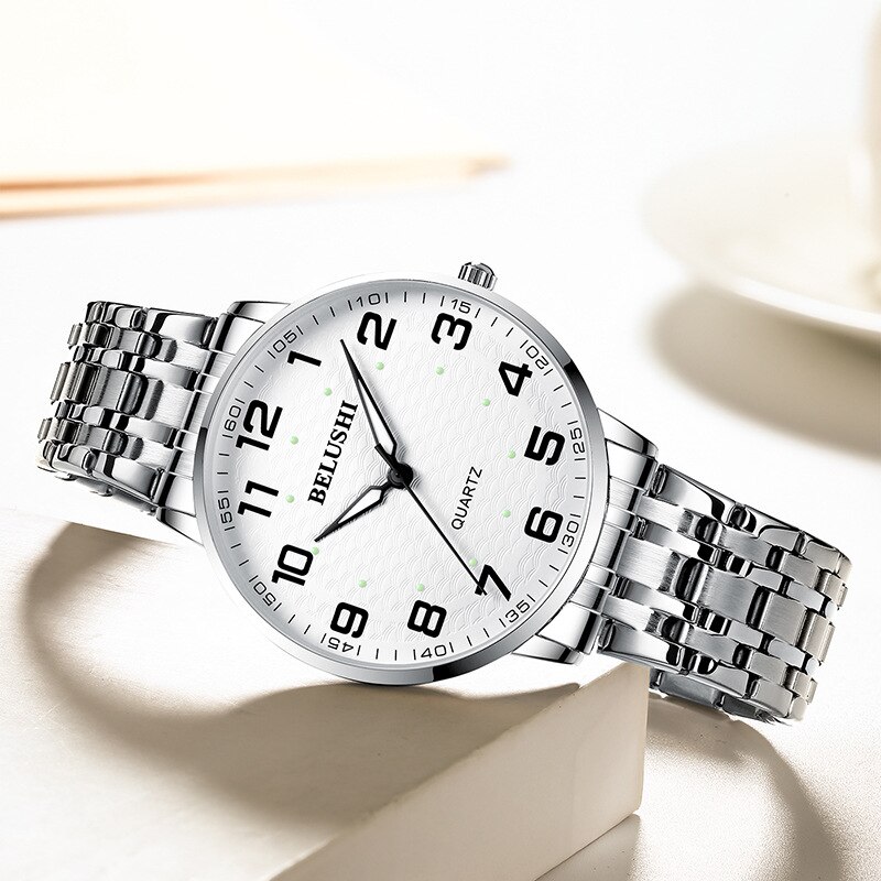 old man watch male waterproof quartz watch big number mother middle-aged and old luminous big dial couple watch: White man