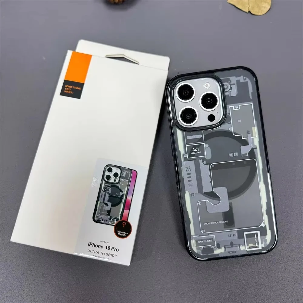 Technology Magnetic Case for iPhone 17 Pro Max 16 15 14 13 12 Cover 17Pro Clear Shockproof for MagSafe Phone Cases Coque