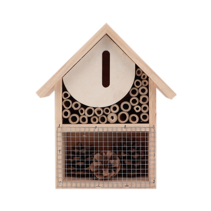 Wooden Insect Hotel Natural Wood Bees House Bee Hive Attracts Garden Shelter For Bees Butterflies Bugs: Default Title