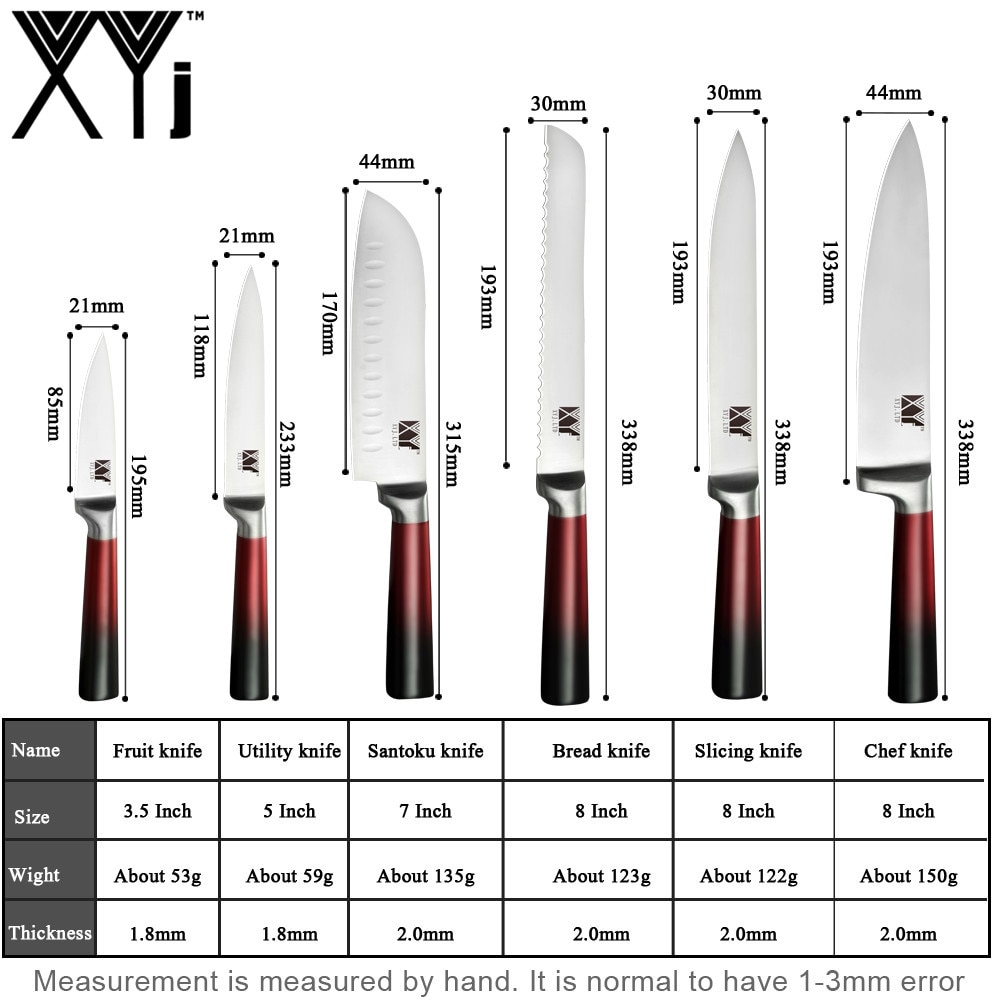 Xyj 9 stk rustfritt stål kniver sett kjøkken saks slipeverktøy bar kokk brød santoku skjæringe verktøy skrelle kniv