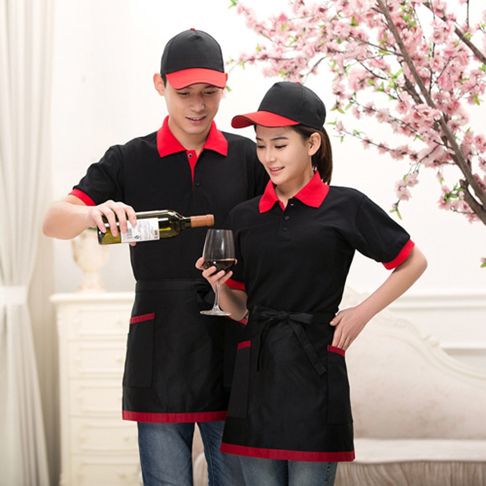 4 Style Universal Unisex Half Bust Bib Apron Restaurant Kitchen Coffee Tea Shop Waitress Uniforms Waist Short Apron With Pockets