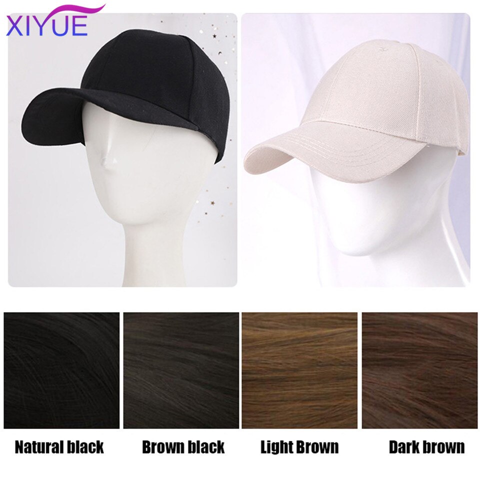 Long Synthetic Baseball Cap Hair Wig Natural Black Cap Hair Extensions Natural Wave Wigs Naturally Connect Hat Wig Adjustable