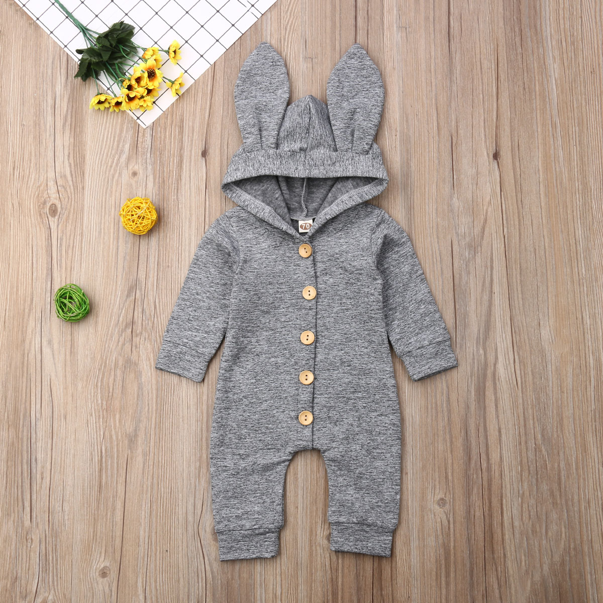 0-24M Newborn Baby Boy Girl Long Sleeve Bunny Ear Hooded Romper Jumpsuit Playsuit Outfits Spring Autumn Clothes