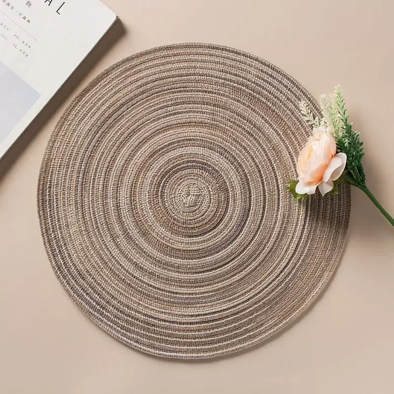 Rund bordsunderlägg vävd vinyl individuella bordsunderlägg för bord halkfri köksservis dryckesunderlägg högtidsdekoration: Xl / Mörkgrå
