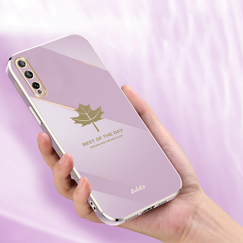 Square Maple Leaf Plating Silicone Case on For Huawei Y8P Enjoy 10S Coque Ultra-thin Soft Back Cover