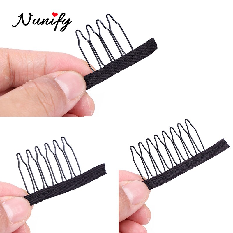 Nunify spets peruk klämmor stål 4/6/8 tand polyester slitstark tyg peruk kammar för hårstycken kepsar peruk tillbehör verktyg 24 st/lot