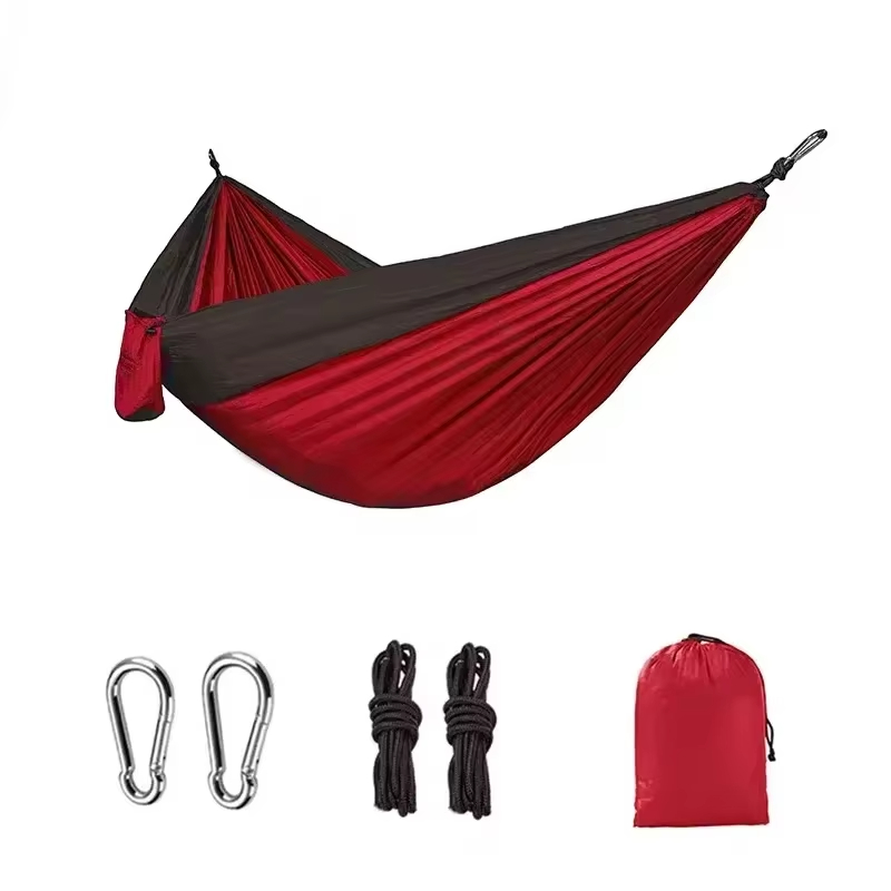 Hamac de camping portable en nylon, lit-balançoire, tissu parachute, durable, patchwork, pour randonnée jardin: Rouge