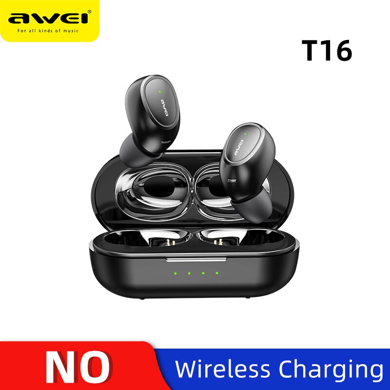 AWEI T6C Mini TWS In Ear Draadloze Bluetooth Oordopjes Waterdicht Met Dual Mic Sport Noise Cancelling Gaming Oortelefoon Auriculares: Black T16