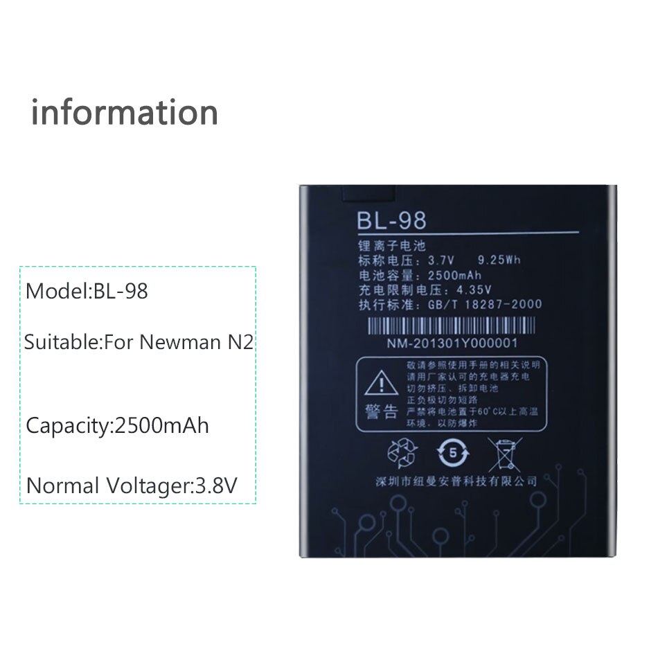 2500mAh BL-98 Replacement Battery Baterij For Newman N2 Freelander I20 Highscreen Explosion BL98 Mobile Phone Batteries