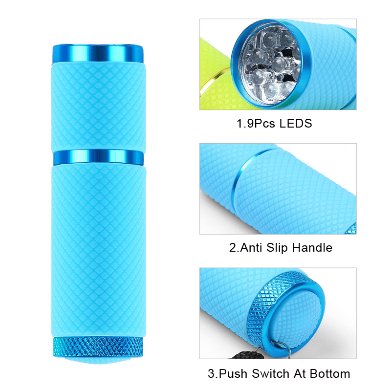 Mini secador de uñas con linterna LED, lámpara de luz UV para esmalte de Gel, herramientas de manicura, máquina de secado rápido portátil, 9 LED