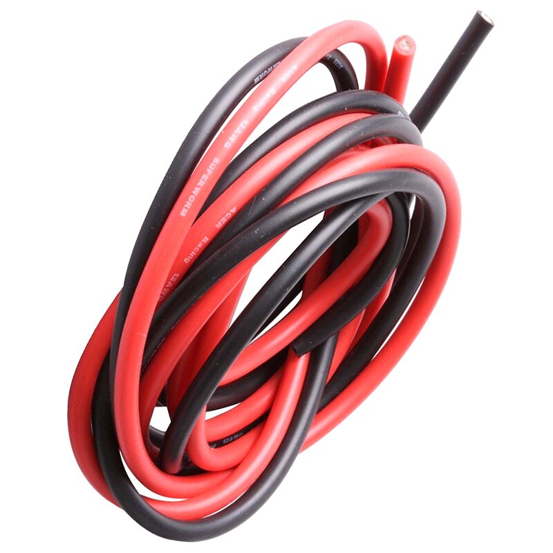 1 packet 2 pieces 12 gauge 1 meter silicone cable fine beach 12 AWG, black and red