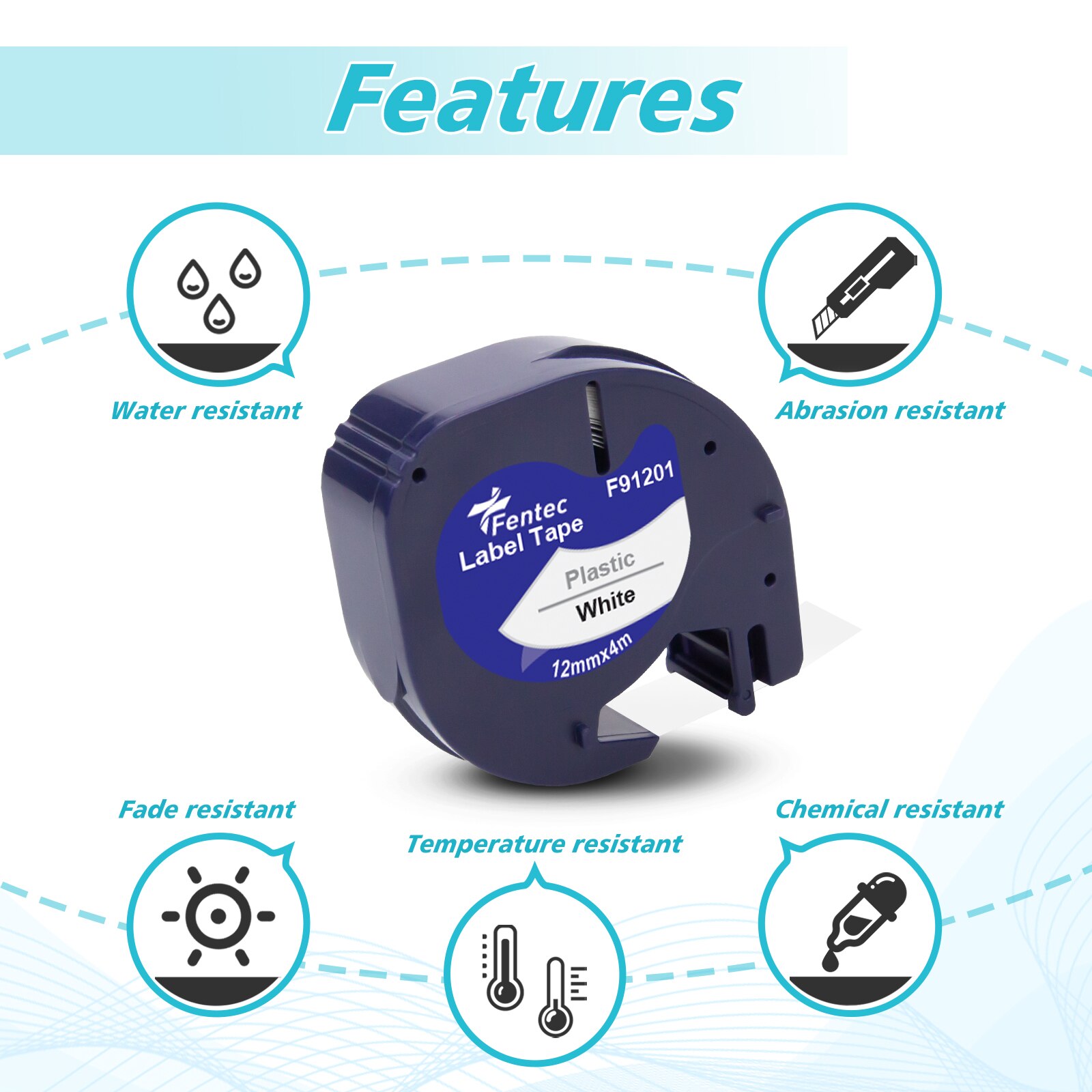 10PK Compatible Dymo LetraTag 91201 91202 12267 91200 91203 91204 91205 Plastic Label Tapes 12mm*4M for Dymo LT-100H LT-100T XR
