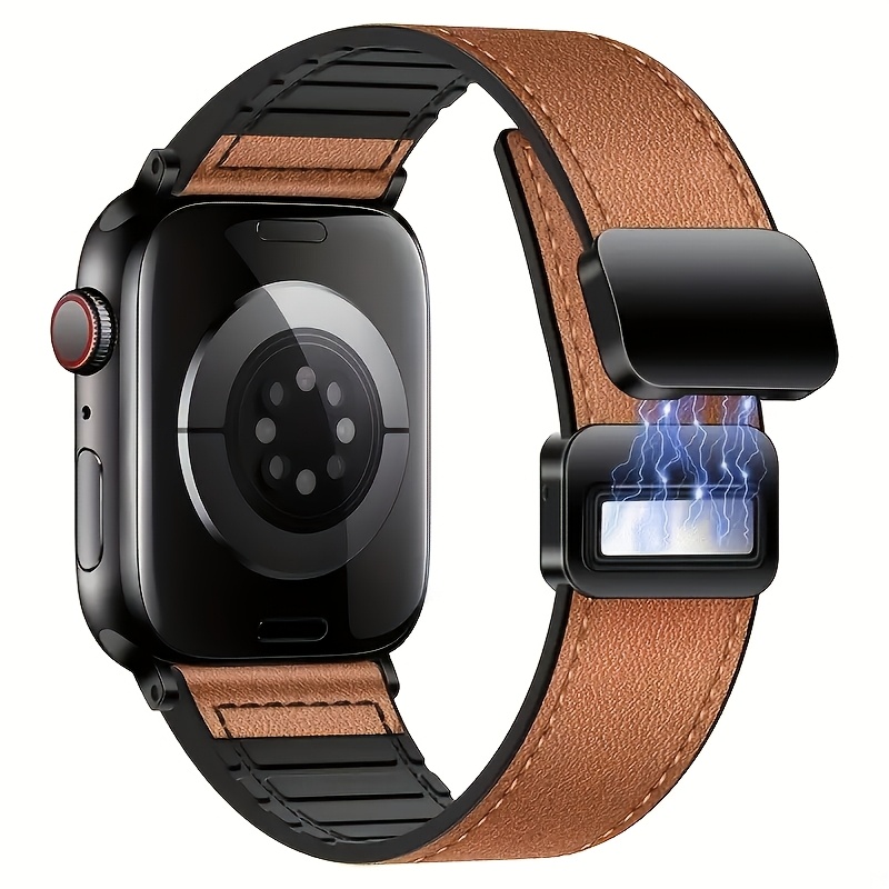 Leer + siliconen band voor Apple Watch Band Ultra 49 mm 44 mm 45 mm 41 mm 46 mm 40 mm 42 mm Magnetische armband iwatch Series 10 9 8 7