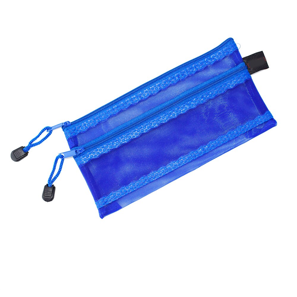 A6 Double Zipper Mesh Pouch Pencil Pen Document Bag Storage Pouch Travel Stationery Holder Office Supplies Travel Accessories: Deep-Blue