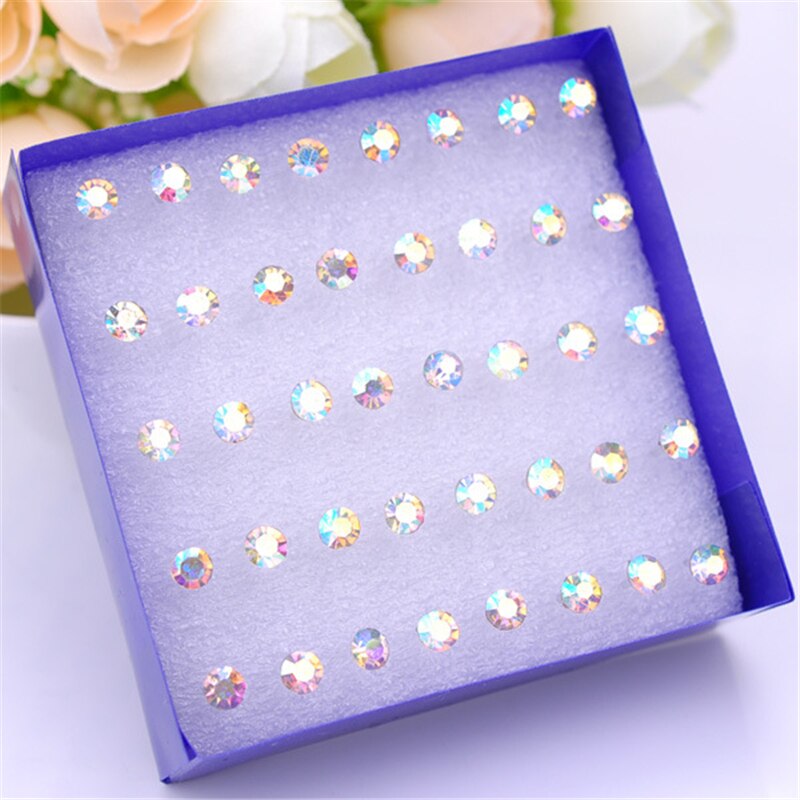2/3/4/5/6mm orecchini di cristallo multicolore Set per le donne gioielli da festa strass piccoli orecchini di plastica kit Piercing brincos: 4mm